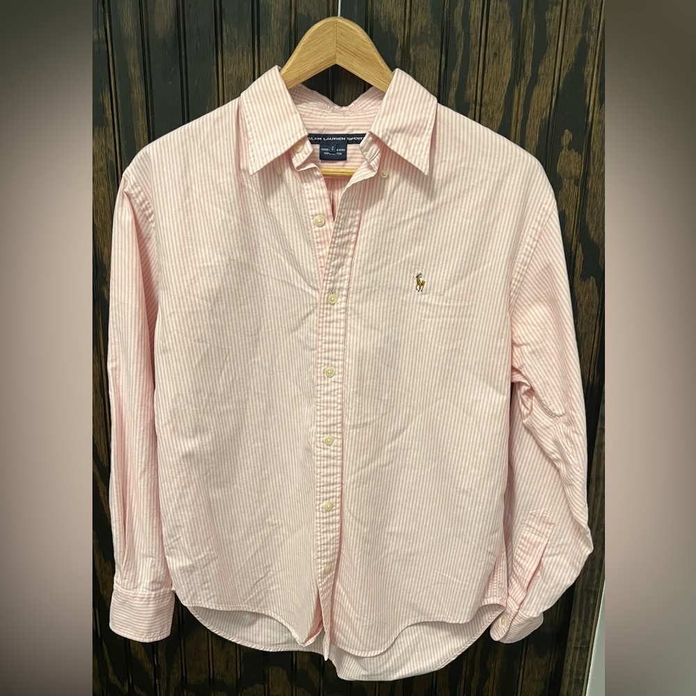 Ralph Lauren Sport Women’s Oxford Button Down Shirt in Pink Stripe Size 6